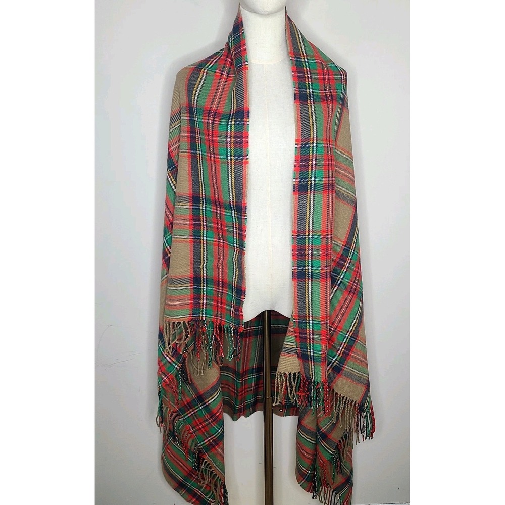 J. Crew Blanket Scarf‎ Saddle Scotty Plaid Fringe Cozy Soft Cabin Preppy